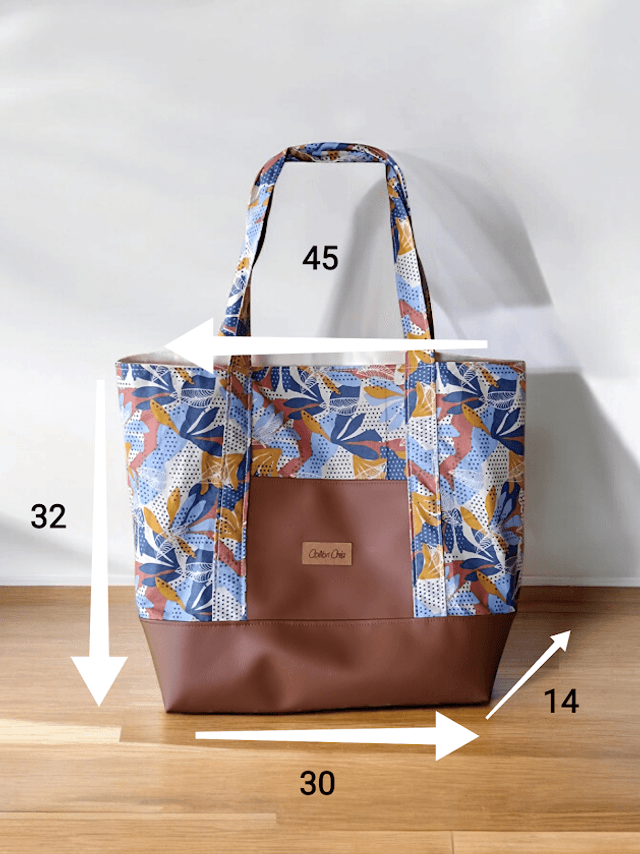 Sac cabas simili cuir tissu fleuri 