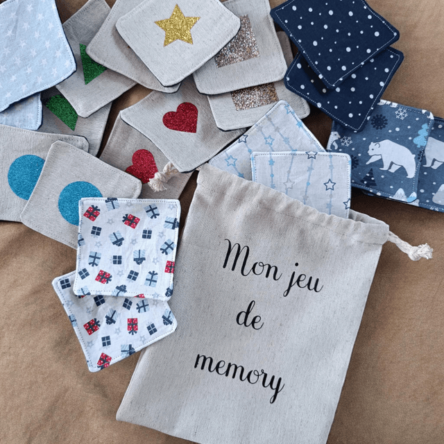 Jeu de mémoire avec pochon en tissu